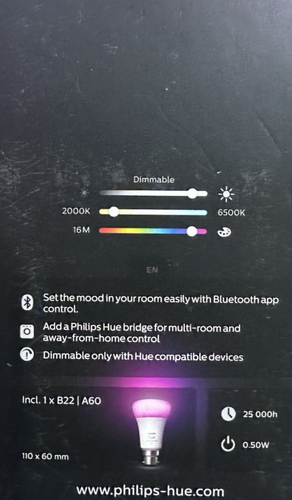 PHILIPS Hue White & Color Ambiance 1100 A60 B22 Bulb -Bluetooth/WiFi- Free Post - Picture 3 of 6