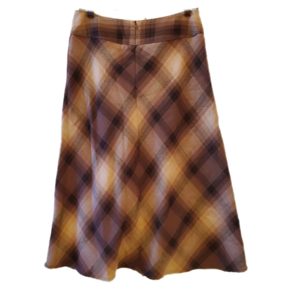 Falda midi a cuadros marrón de colección aspecto de lana country inglés academia talla 10 abertura frontal Foto 2 de 4