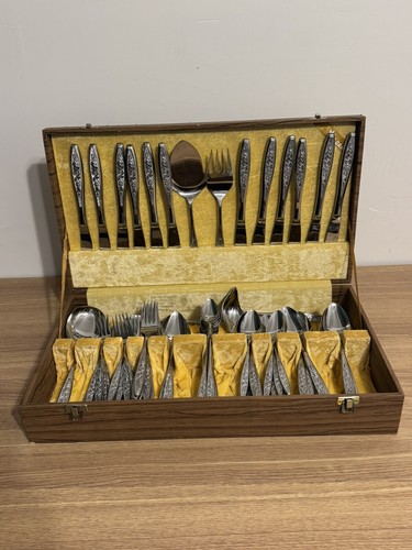 Cubiertos de acero inoxidable vintage Eldan Japón - Juego de 104 piezas rosas florales - Imagen 3 de 16