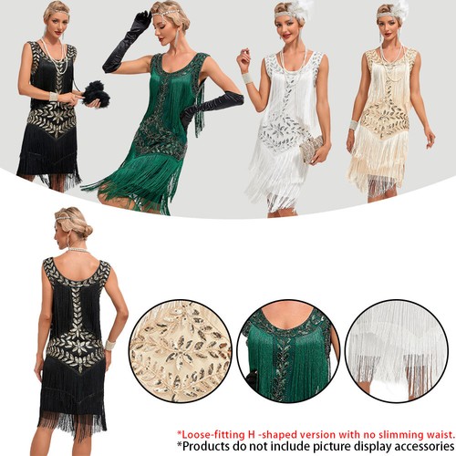 20er Jahre Charleston Gatsby Kostüm Mafia Fransen Flapper Damen Kleid Karneval - Bild 7 von 32