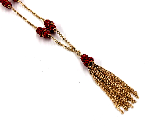 Liz Claiborne Long Tassel Necklace Beautiful Red Beaded Gold Tone - Picture 3 of 6