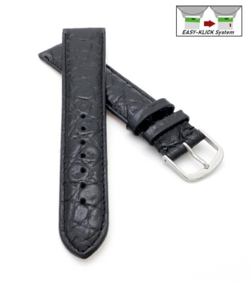 Feines Easy-Klick Alligator Leder Uhrenarmband Munich-XL extralang schwarz 20 mm