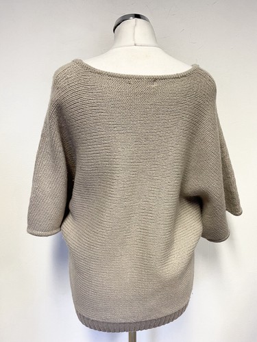 LINEA WEEKEND BEIGE SCOOP NECK SHORT BATWING SLEEVED CHUNKY KNIT JUMPER SIZE L - Picture 3 of 4