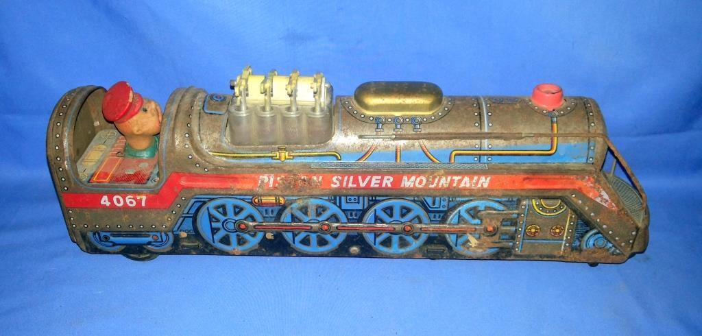 Details zu Vintage Alter Batteriebetrieben Kolben Silber Mountain Zug Motor Blech Toy Japan Bundesweit kostenlos