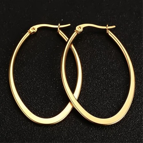 Moda Para mujeres Joyería Oro 18K Acero Inoxidable Elegantes Grandes Pendientes de Aro Ovalados - Imagen 3 de 6