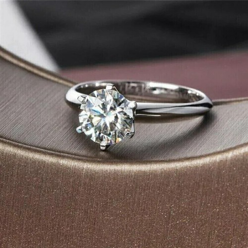 2Ct Round Lab-Created Moissanite Men's Ring Wedding 14K White Gold Plated Silver - Picture 4 of 6
