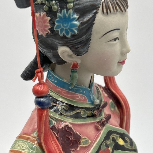 Vintage 15" chinesische Wucai Porzellan Keramik Figur Shiwan Dame Frau Figur - Bild 10 von 21
