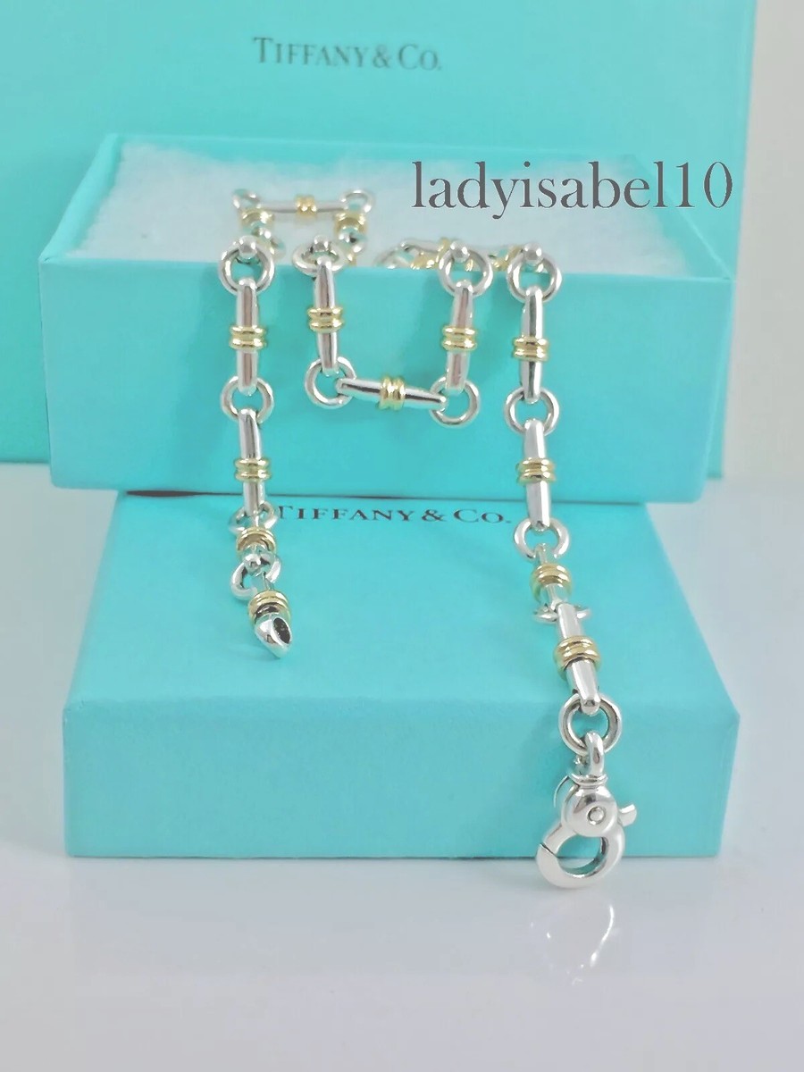 Authentic Tiffany & Co. Silver 18k Gold Bar 16.5” Chain Link