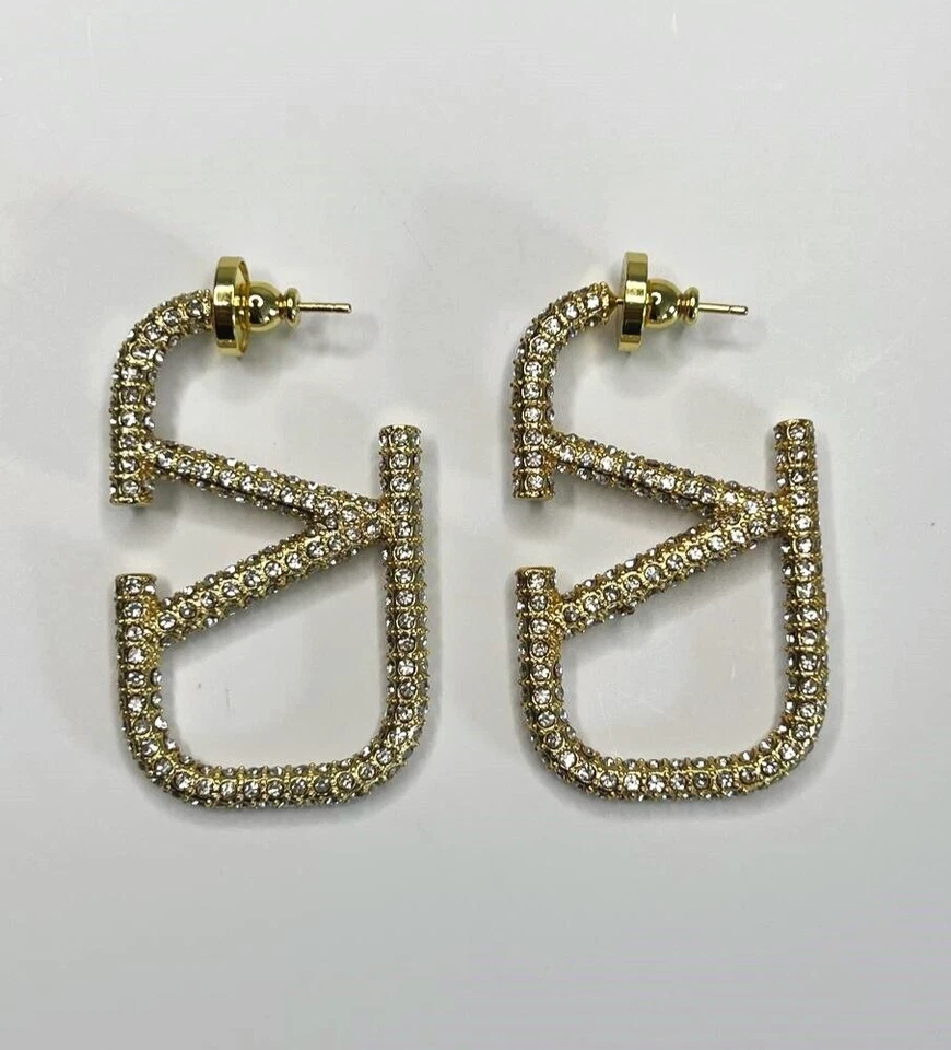 Pendientes de aro cuadrados geométricos de oro pavé de moda de cristal VALENTINO Foto 2 de 4