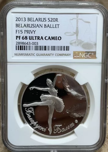 Belarus 2013 20 Rubles Belarusian Ballet NGC PF 68 UC F15 Privy Silver