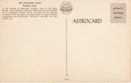 Houston Astros Astrodome Colt 45's Colt Stadium Postcard - Astrodome Plaza Title - Picture 2 of 2