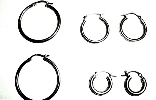 Vintage Set 3 Paar Sterling Silber glatte runde Creolen verschiedene Größen - Bild 7 von 10