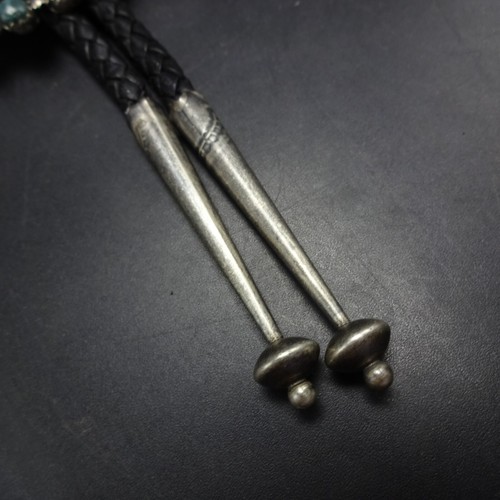 Taos Pueblo L. ARCHULETA Sterling Silver TURQUOISE MORGAN Dollar Eagle Bolo - Picture 10 of 15