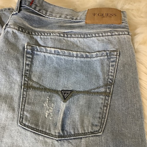 Guess Jeans Mens 38x33.75 Slim Straight Del Mar Fit Light Wash Denim Classic - Picture 7 of 11