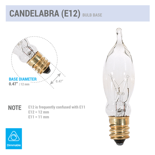 48 Pack Flame Tip Chandelier Bulb 120V 7.5W Candelabra E12 Clear - Picture 4 of 5