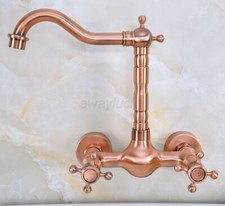 Red Copper Kitchen/Bath Sink Faucet Double Cross Handle Swivel Spout Wall Mount