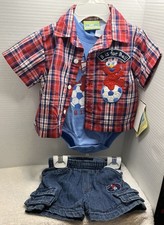 Vtg/2005 Sesame Beginnings/Elmo 3-6 Months 3-Piece Denim Shorts/Shirt Outfit New