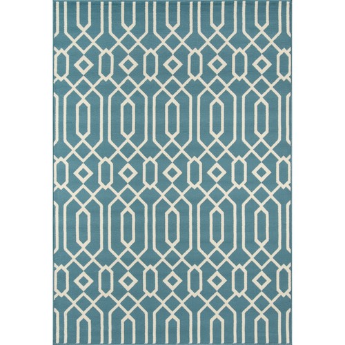 Momeni Baja Links Geometric Trellis Outdoor Area Rug Blue 5'3" x 7'6"