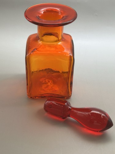 Vintage Amberina Glas Karaffe mit Stopfen rot Bernstein mundgeblasen 6,5" MCM - Bild 7 von 12