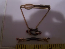SWANK? Vintage Gold Plate Lovers Knot Chatelaine Chain Tie Bar Clip collar clip