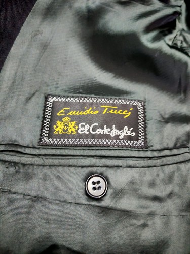 1970s Vintage Wool blend handtailored Bespoke db gangster navy retro suit 44R - Picture 7 of 14