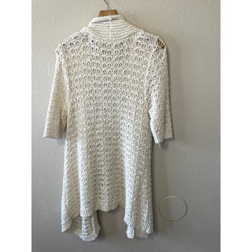 MOTH Anthropologie Open Front Short Sleeve Long Crochet Cardigan Pockets Large - Picture 4 of 12