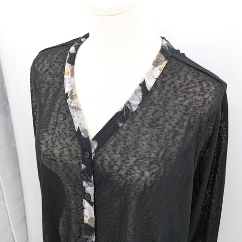 NWT LOGO Lori Goldstein Cardigan XL Black Sheer Floral Mixed Media Lightweight - Picture 3 of 11