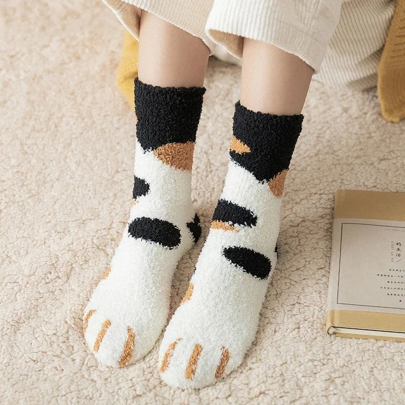 6 pares de calcetines cálidos de invierno para niñas gatito patas de gato lindos gruesos cálidos para dormir piso S~M Foto 2 de 4