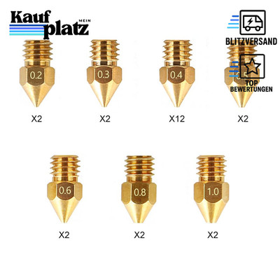 3D Drucker Düsen Set 24 Stück Messing 0,2-1,0 mm für Ender 3 CR-10 Kit