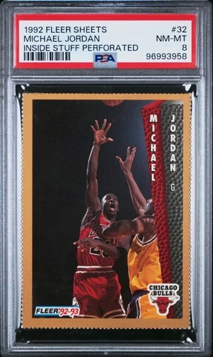 MICHAEL JORDAN 1992 FLEER SHEETS #32. INSIDE STUFF PERFORATED PSA 8 NM-MT POP 71