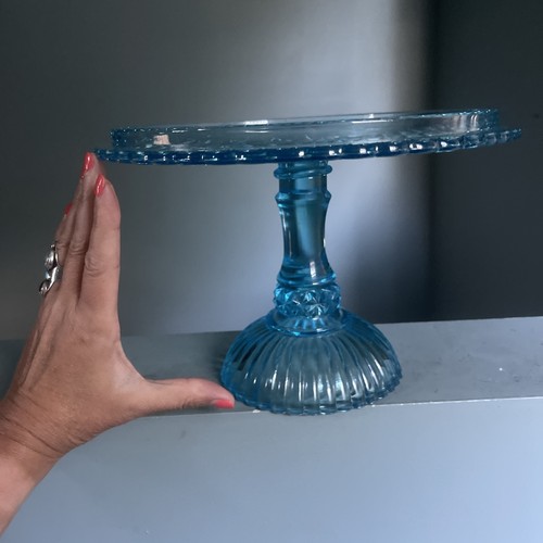 Adams Glass Company Blue EAPG Wildflowers Pedestal Cake Stand #140 - Picture 8 of 12
