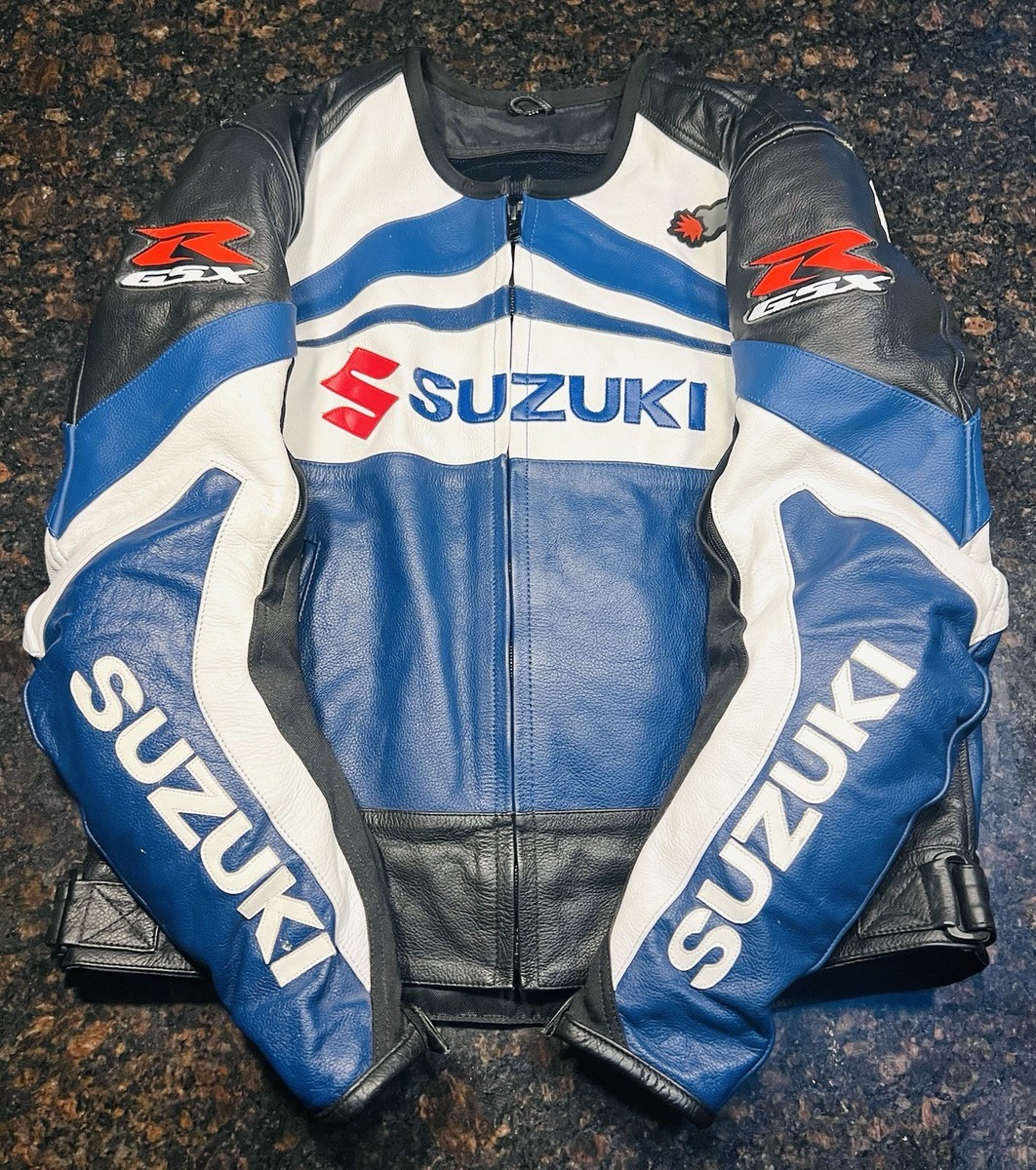 Suzuki GSXR Leather Motorcycle Jacket/Armored/Blue/Black/Red/Size