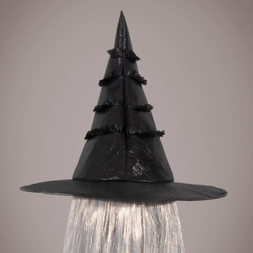 Cappello da strega nero Halloween cappello con orlo in pizzo plissettato unico cappello da strega scuro - Foto 5 di 12