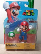 *FREE SHIP* 4" SUPER MARIO + GREEN 1-UP MUSHROOM World of Nintendo Jakks Pacific