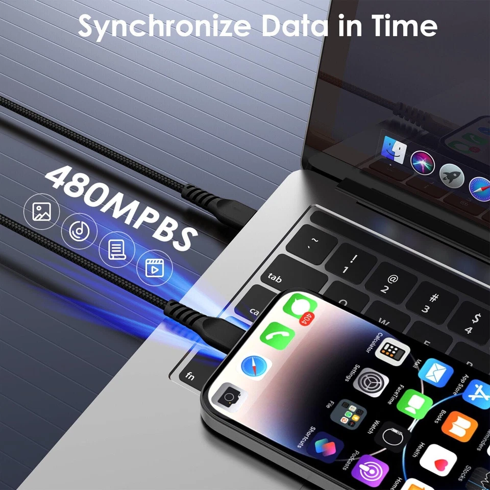 USB Type C to USB C Strong Braided Data & Fast Charger Charging Cable Power Lead - Image 3 of 4