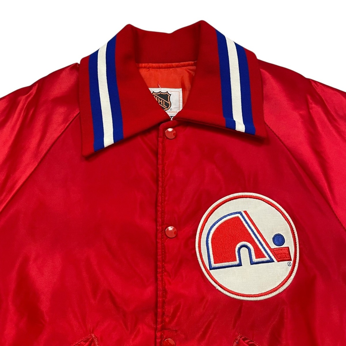 RARE VTG 90s NHL QUEBEC NORDIQUES STARTER SATIN JACKET COLLAR RED