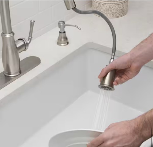 Glacier Bay Kagan 15" Pull Down Kitchen Faucet Stainless Steel 360 Swivel Spout - Picture 4 of 6