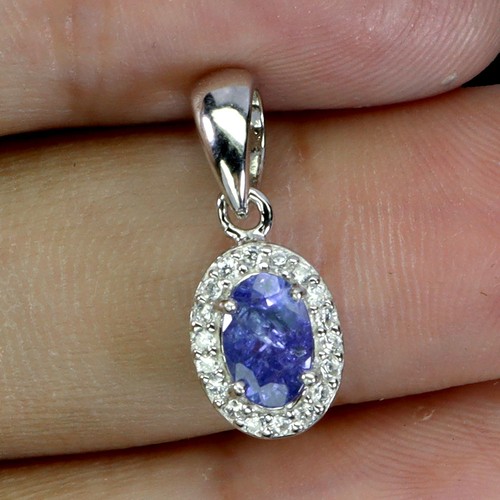 925 Sterling Silver Pendant Oval Tanzanite 6x4mm Natural Gemstone ...