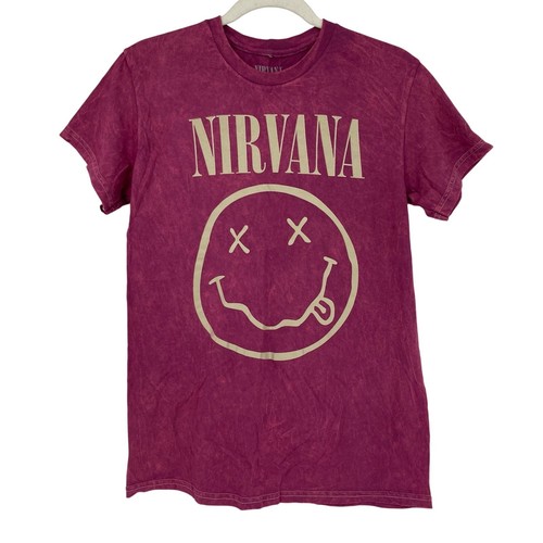 Offiziell lizenziertes Nirvana Nevermind Smiley Grunge T-Shirt Magenta Acid Wash Small - Bild 5 von 5