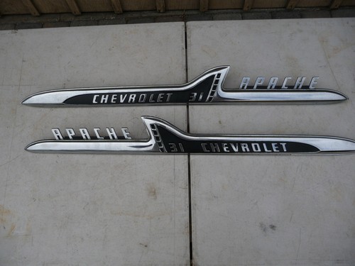 1958 Chevy Pickup Fender Emblem / trim Apache 31 very nice used