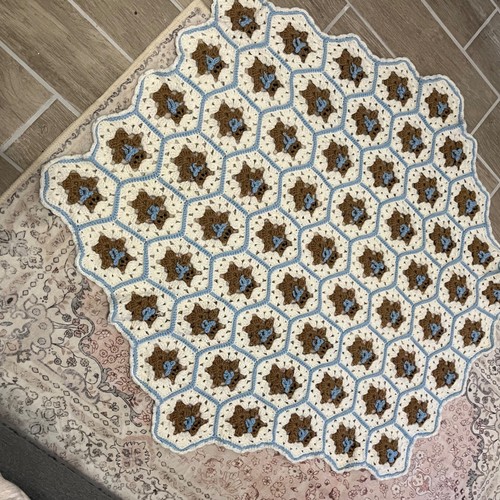 Handmade Crochet Teddy Bear Hexagon Baby Blanket Cozy Nursery Decor - Picture 4 of 5