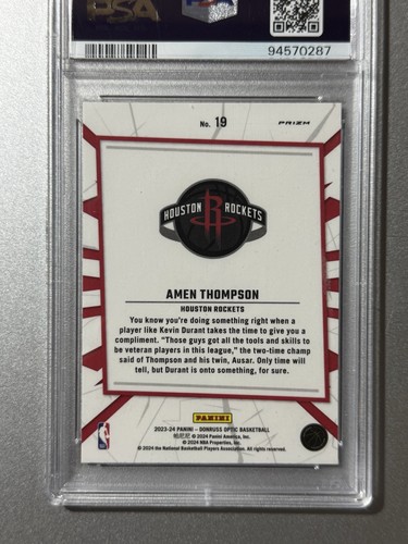 Amen Thompson - Rockets Panini Optic NBA 23-24 MY HOUSE PURPLE ROOKIE PSA 10 - Picture 8 of 9