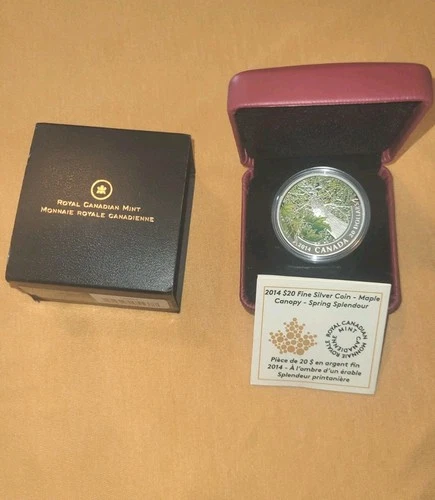 2014 Canadian $20 9999 Silver Coin  Maple Canopy Spring Splendour  Case and COA