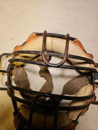 Antica maschera da baseball cattura pelle/acciaio costruzione primissima esposizione pc - Foto 2 di 14