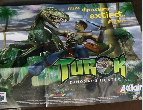 (FREE SHIP) Nintendo 64 TUROK DINOSAUR HUNTER ntsc u/c game with mini poster - Picture 6 of 14