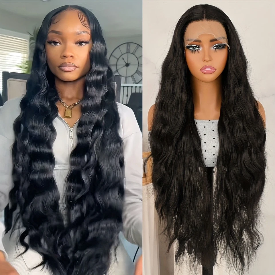 Curly Wave Lace Front Wigs 13x4 Free Part Pre Plucked Natural Hairline Black Wig - Image 3 of 4