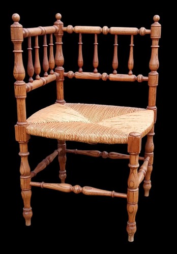 Ancien fauteuil Chaise d angle De Coin Paillé Bois Tourné Old corner armchair - Bild 2 von 6