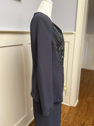 Champagne Italy 2-Pc Women's Gray Skirt Suit Size 8 Beaded Formal Evening NWT - Picture 6 of 16
