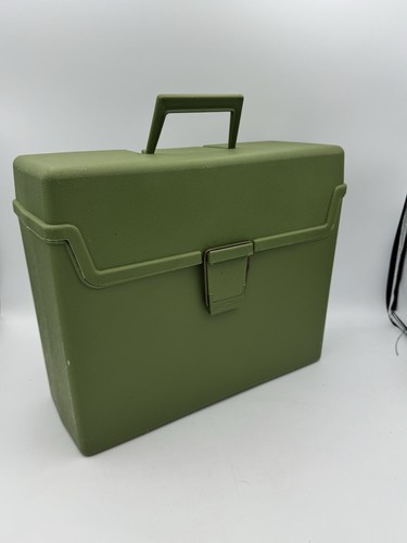 Vintage 70s Green Plastic File Box Case Retro MCM Avocado Office Storage - Picture 2 of 13