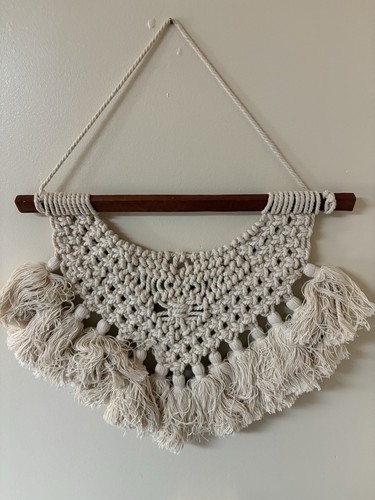 Tapiz colgante de pared tejido macramé boho chic decoración vintage arte bohemio 16"x13" - Imagen 3 de 3